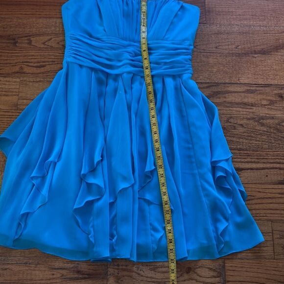 David’s Bridal Turquoise Strapless Pleated Waistband Shark Hem Party Dress Sz 10 - Picture 14 of 16